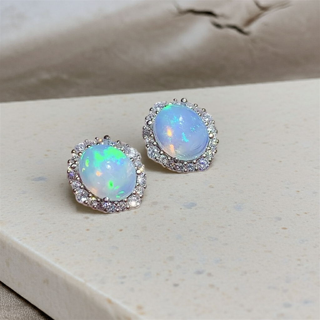 925 Sterling Silver Opal Stud Earrings For Women Fire Opal Earrings 925 Silver
