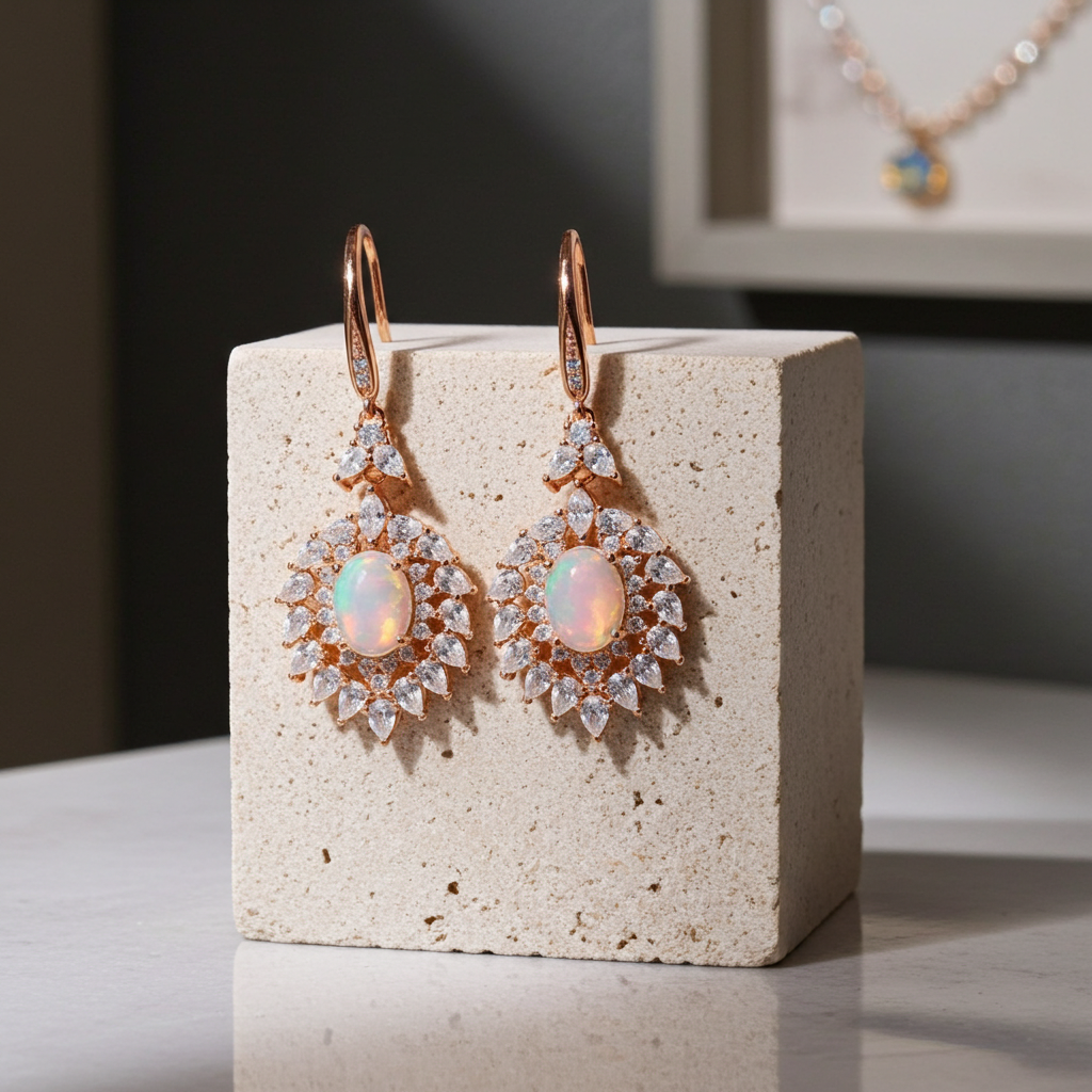 Natural Fire Opal Statement Earrings 6x8mm 925 Sterling Silver