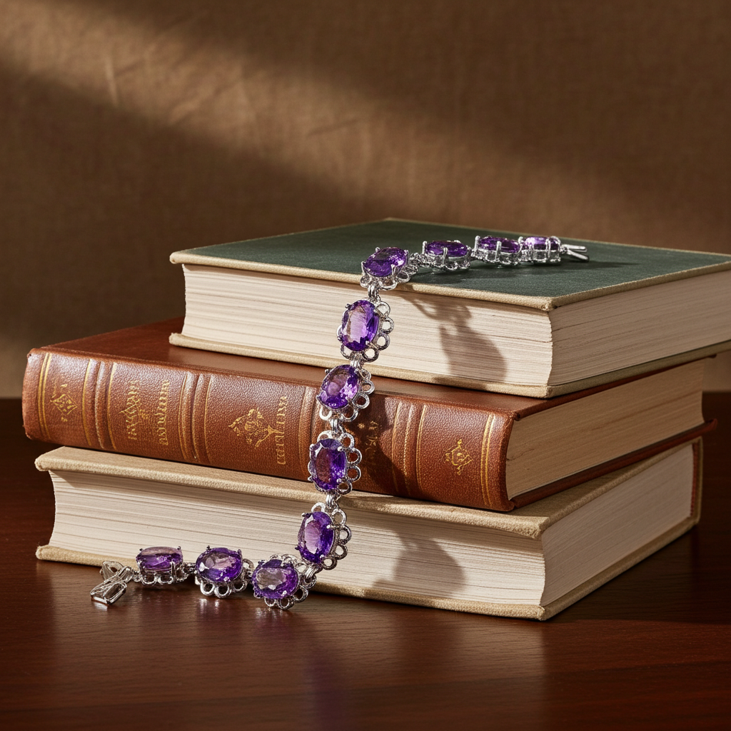 Natural Amethyst Flower Bracelet 5x7mm Sterling Silver