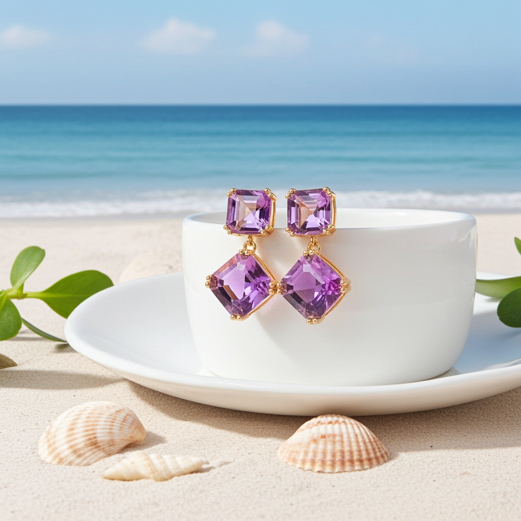 12CT Amethyst Gemstone Dangle Earrings 925 Sterling Silver