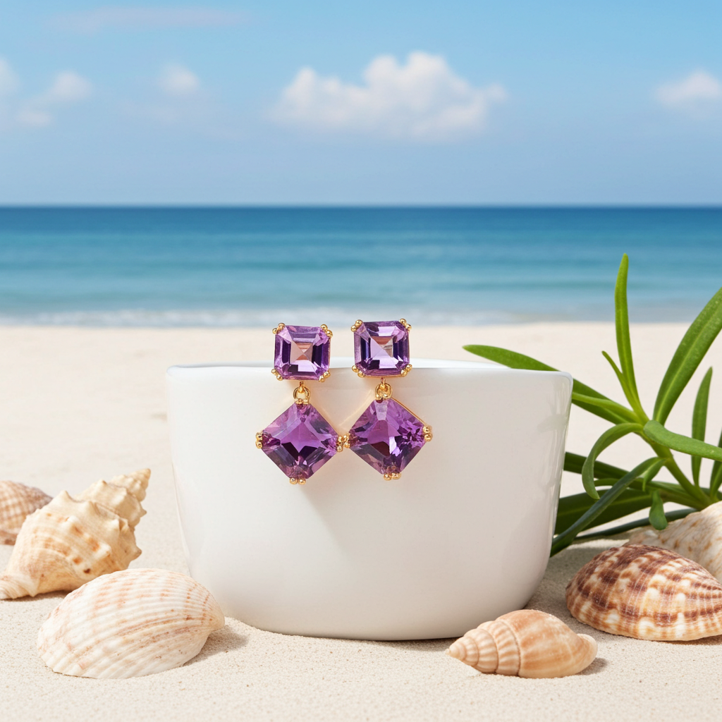 12CT Amethyst Gemstone Dangle Earrings 925 Sterling Silver
