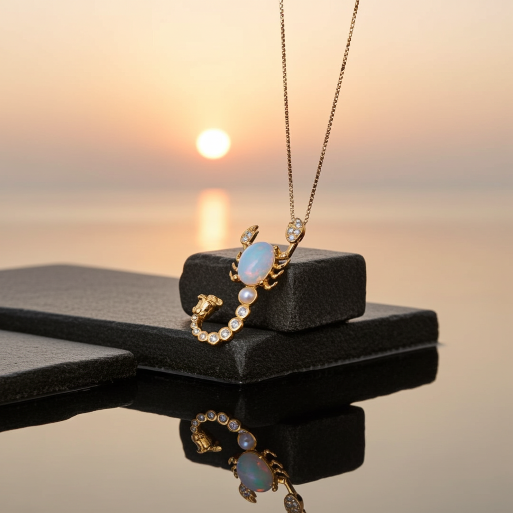 Natural White Fire Opal Scorpion Necklace 925 Sterling Silver