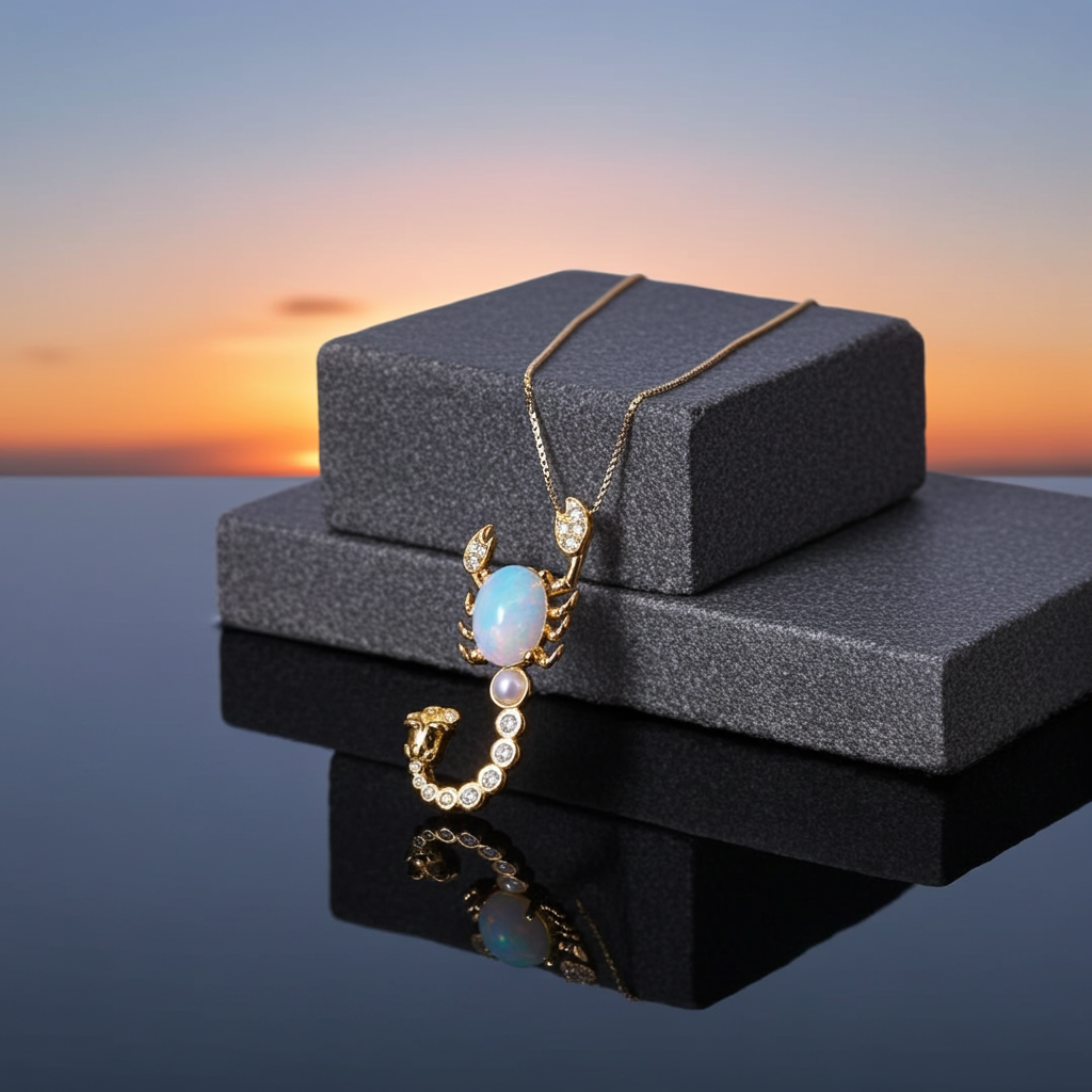 Natural White Fire Opal Scorpion Necklace 925 Sterling Silver