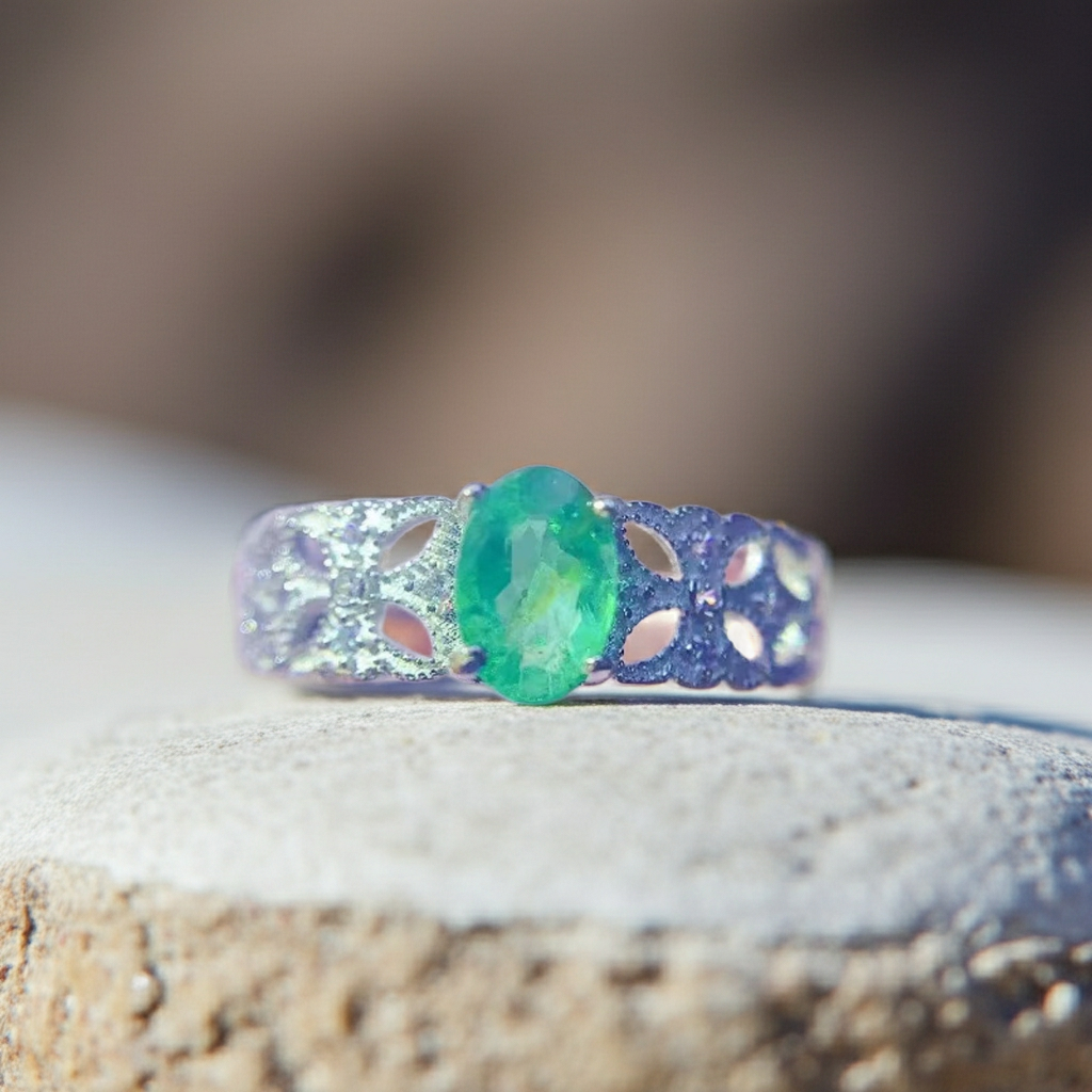 0.5Ct Natural Colombian Emerald Ring For Women 925 Sterling Silver