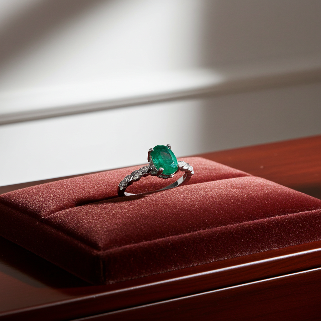 Natural Colombian Emerald Gemstone Ring 5x7mm