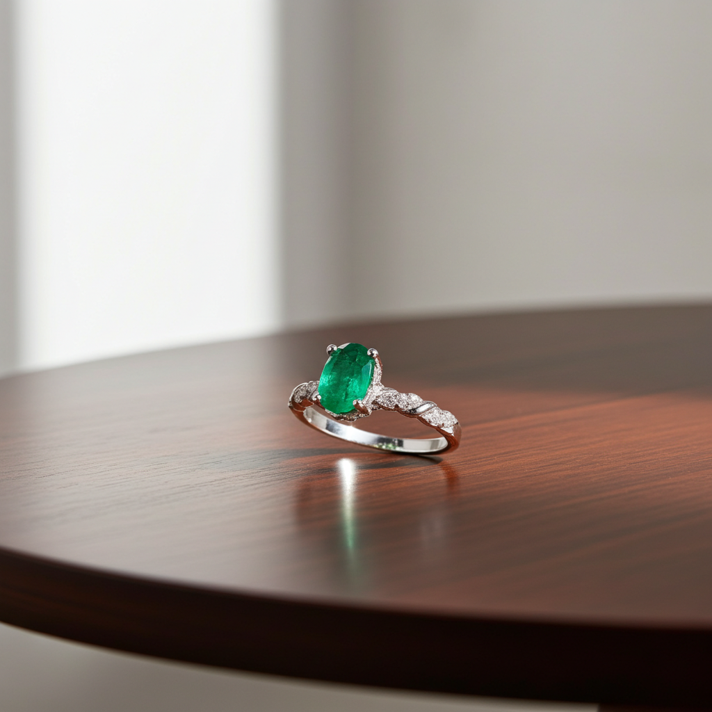 Natural Colombian Emerald Gemstone Ring 5x7mm