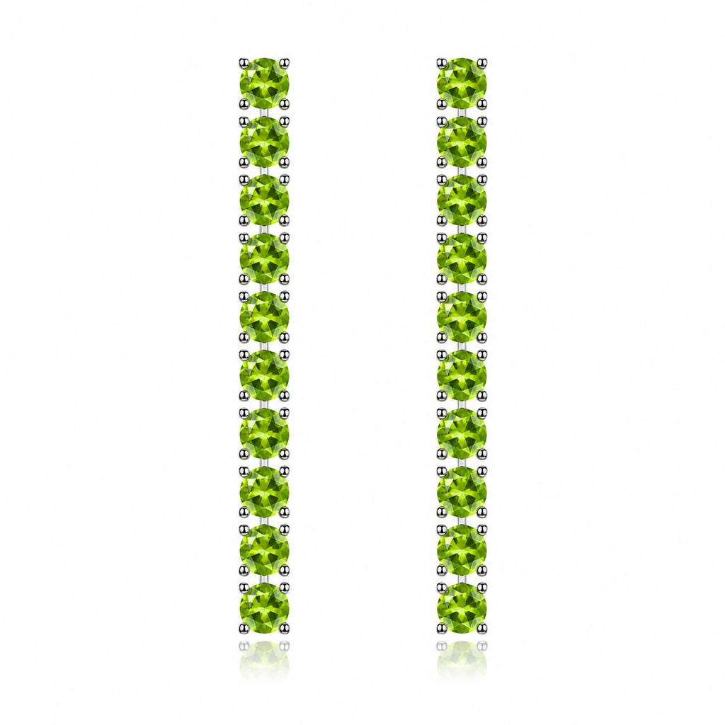 Natural 3mm Peridot dangle earrings in 925 sterling silver on a white background