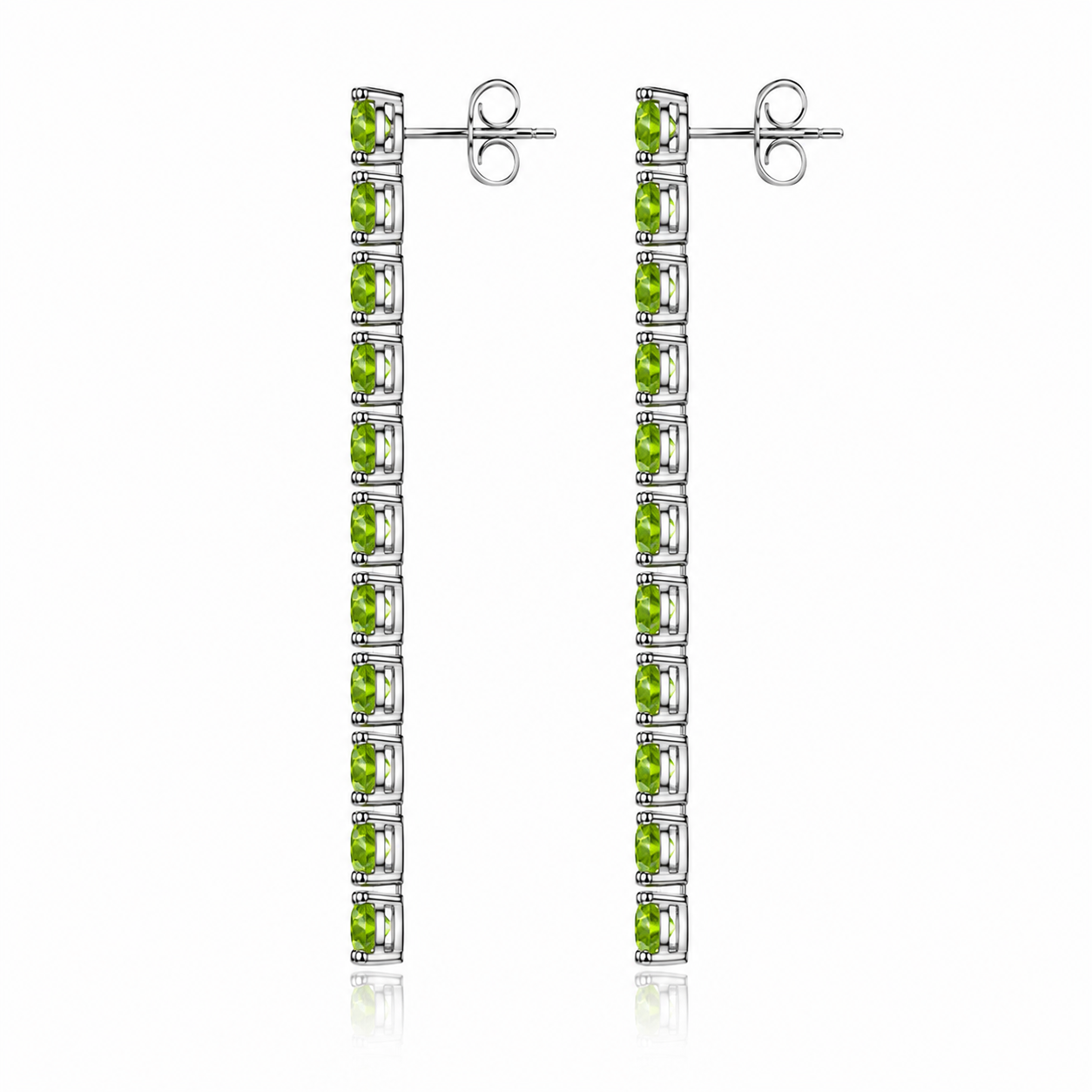 Side view showing the gemstone settings of Natural Peridot dangle earrings