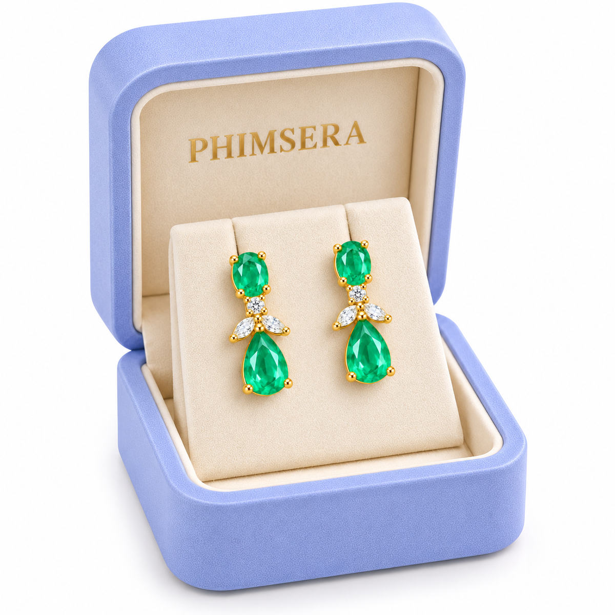 Natural Emerald 4x6mm Oval and Pear Cut Drop Earrings in Gold Plated 925 Sterling Silver