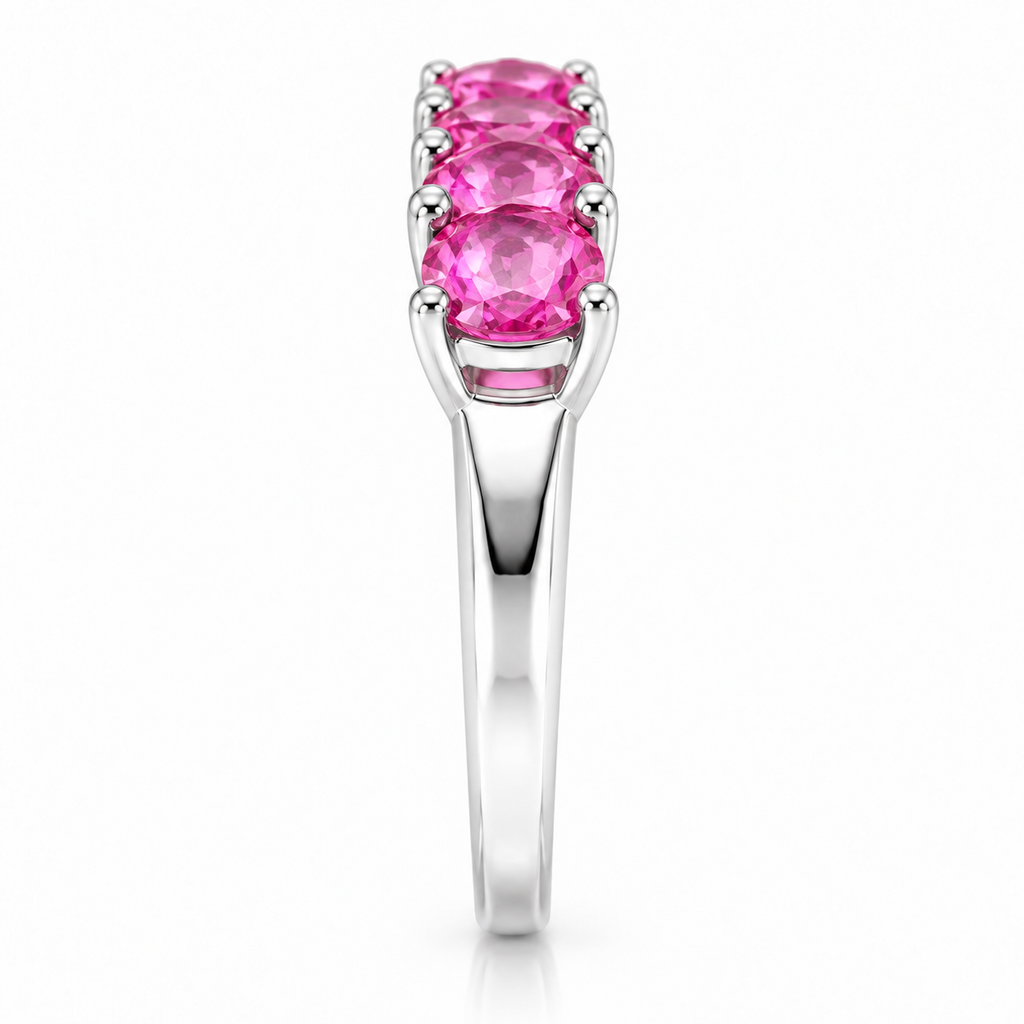 Natural Pink Sapphire Band Ring with 3x4mm Gemstones | 925 Sterling Silver | Phimsera