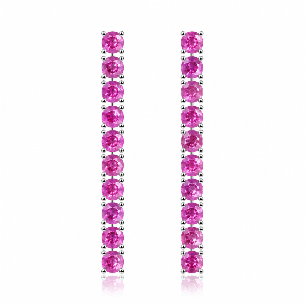 Natural 3mm Pink Sapphire dangle earrings in 925 sterling silver on a white background