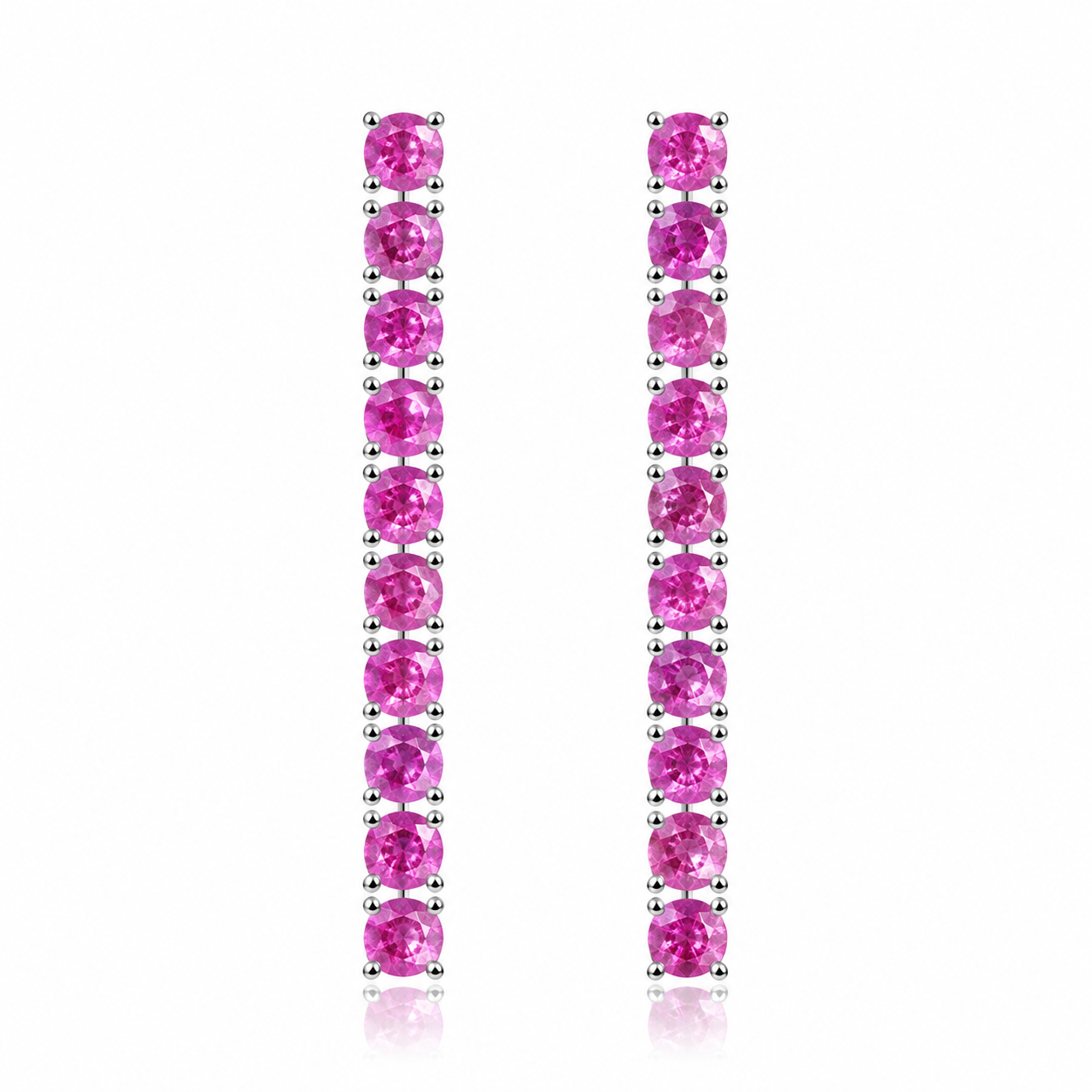 Natural 3mm Pink Sapphire dangle earrings in 925 sterling silver on a white background