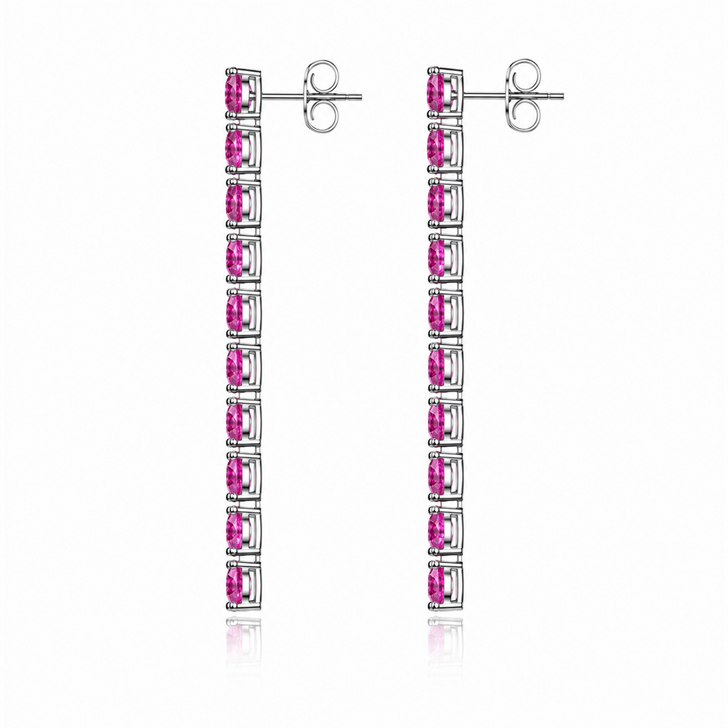 Side view showing the gemstone settings of Natural Pink Sapphire dangle earrings