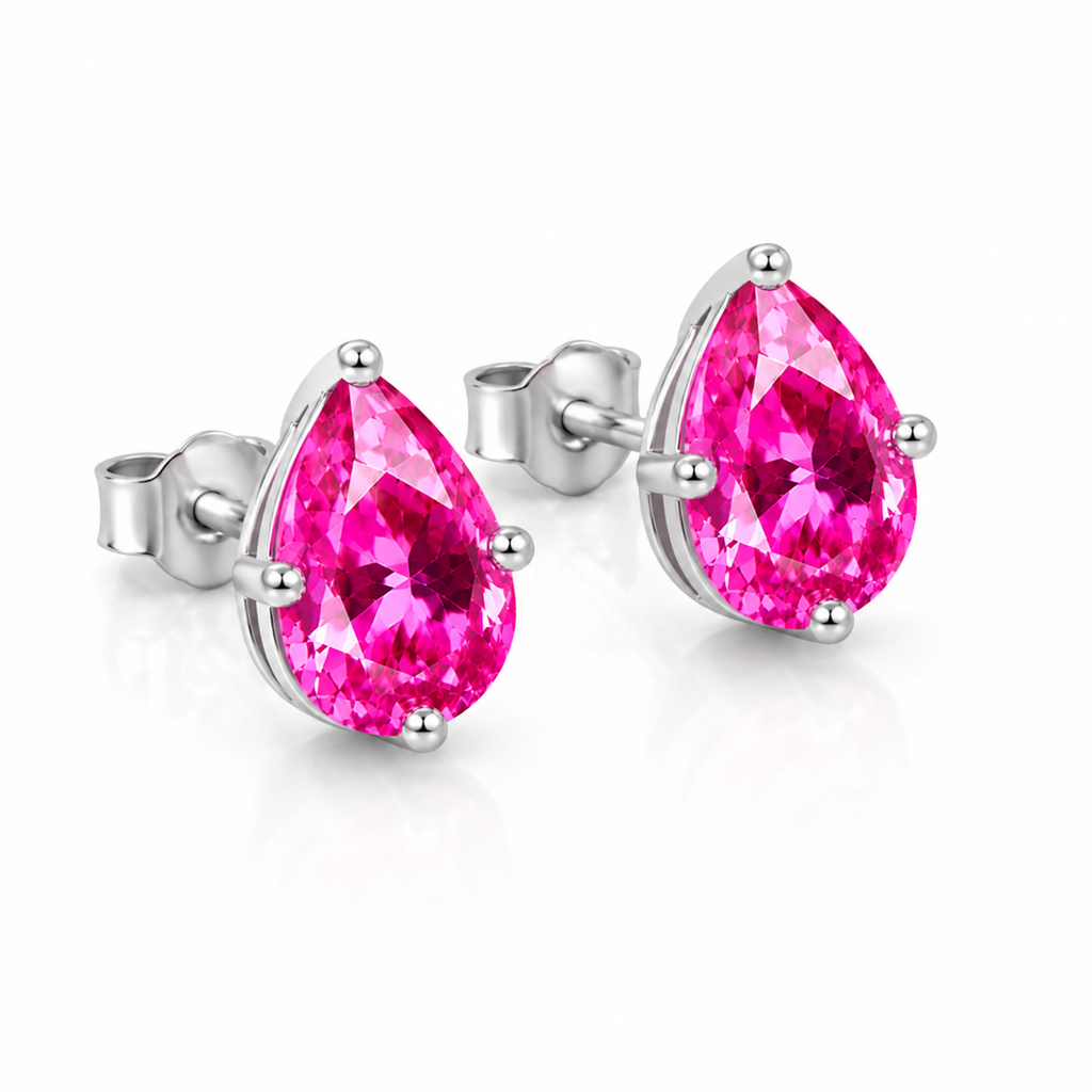 Natural pink topaz 4x5mm pear shaped gemstone earrings in sterling silver alternate angle