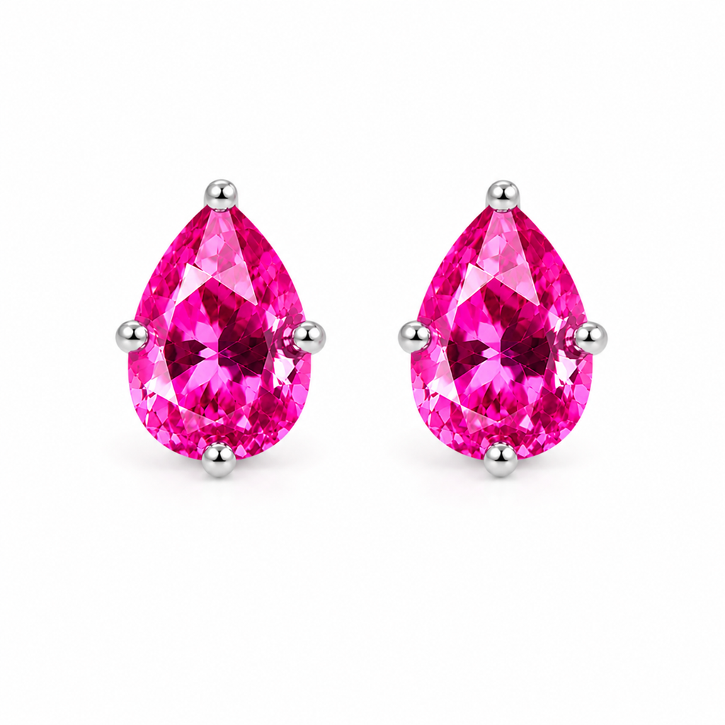 4x5mm natural pink topaz earrings showing faceted pear shaped gemstones and sterling silver setting