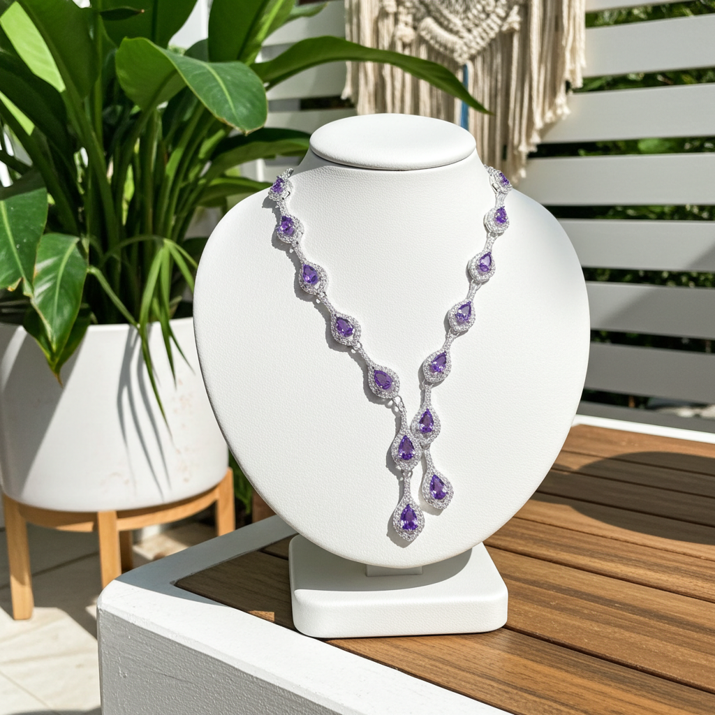 Natural Amethyst Gemstone Clavicle Necklace 925 Sterling Silver