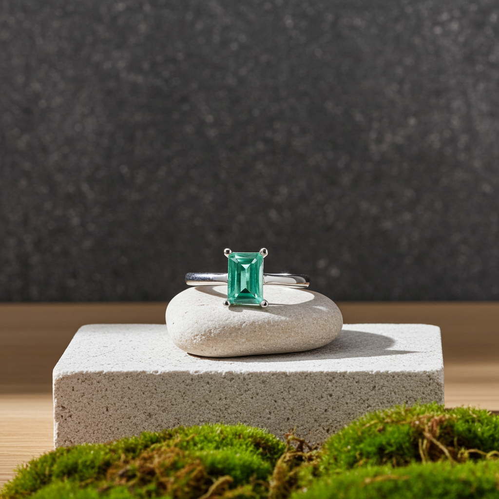 Natural Emerald Ring 5x7mm, Genuine Colombian Emerald Ring Sterling Silver