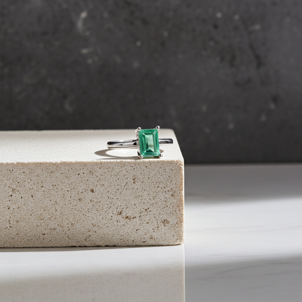 Natural Emerald Ring 5x7mm, Genuine Colombian Emerald Ring Sterling Silver