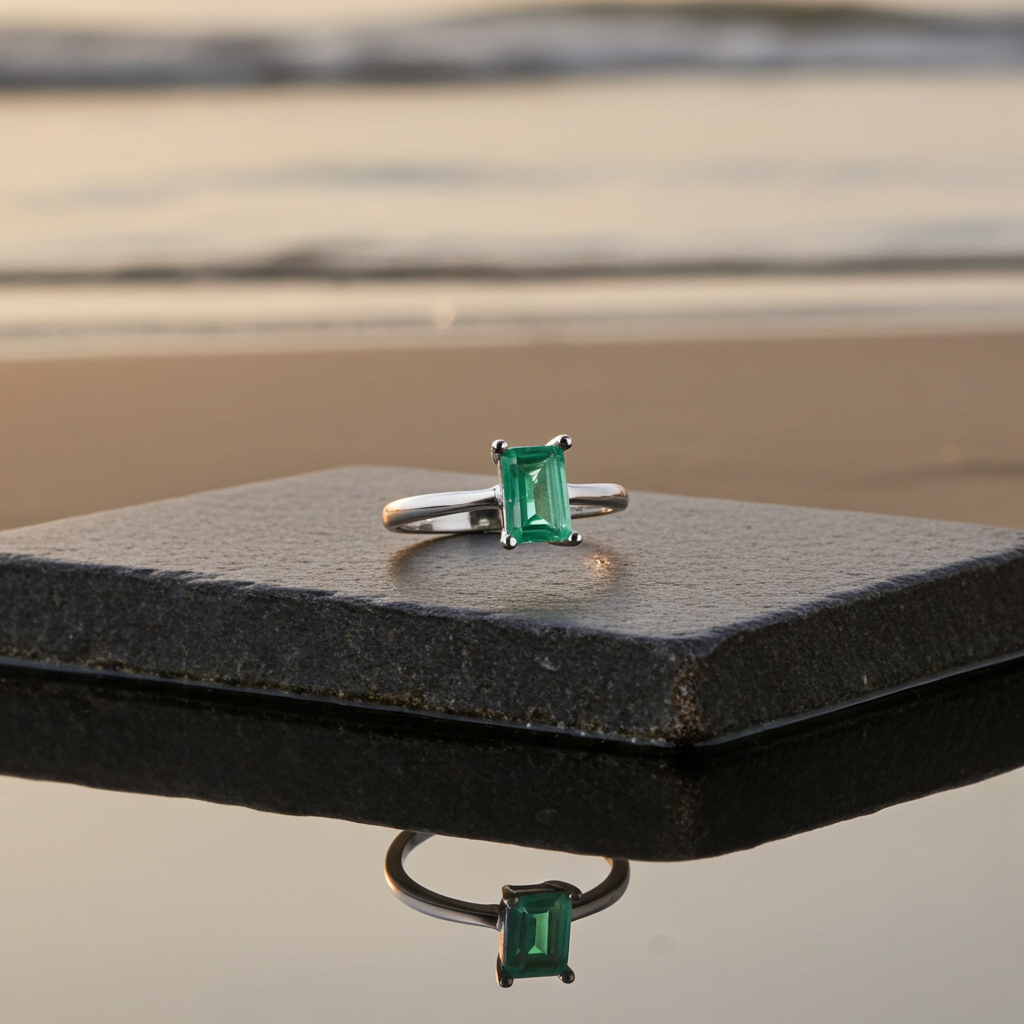 Natural Emerald Ring 5x7mm, Genuine Colombian Emerald Ring Sterling Silver