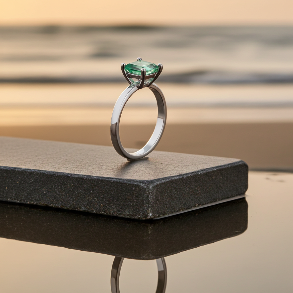 Natural Emerald Ring 5x7mm, Genuine Colombian Emerald Ring Sterling Silver