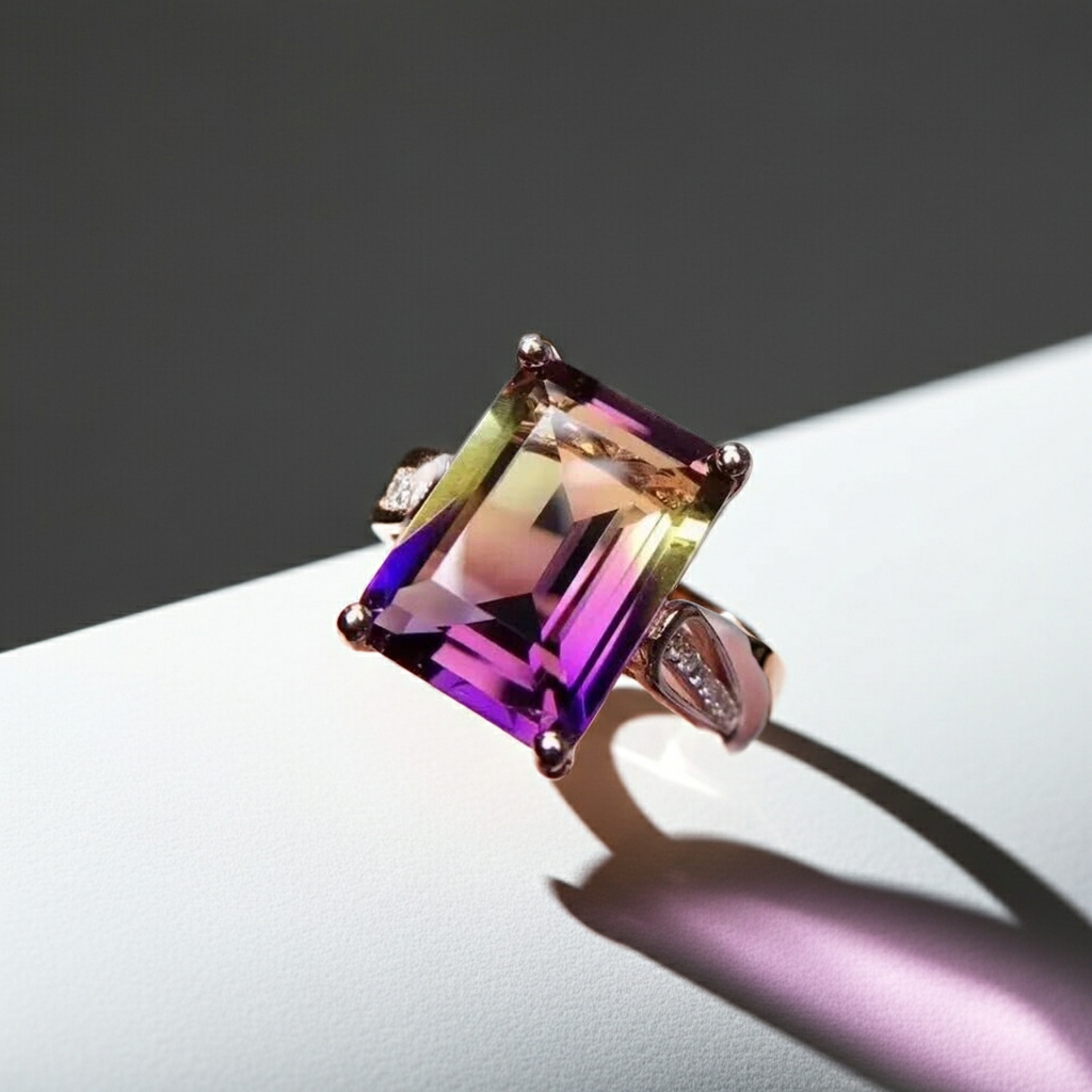 7.5CT Emerald Cut Ametrine Gemstone Ring 10x14mm