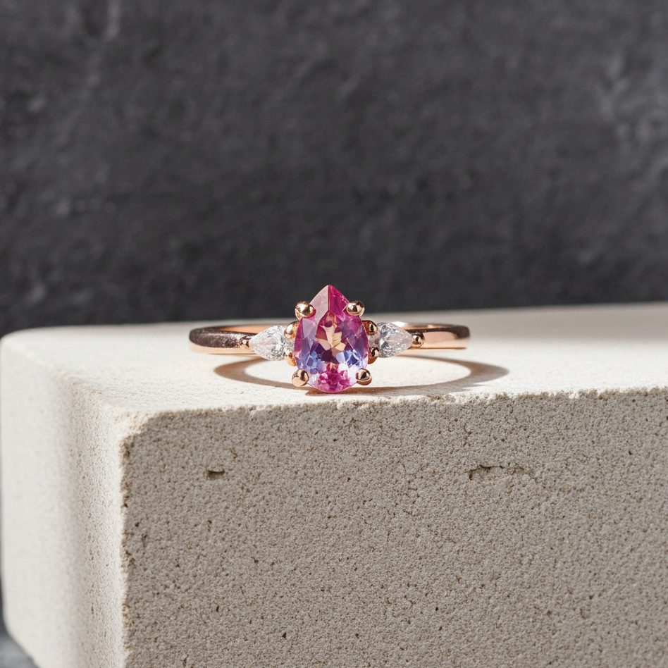 Dainty Alexandrite Ring Pear Cut 4x6mm