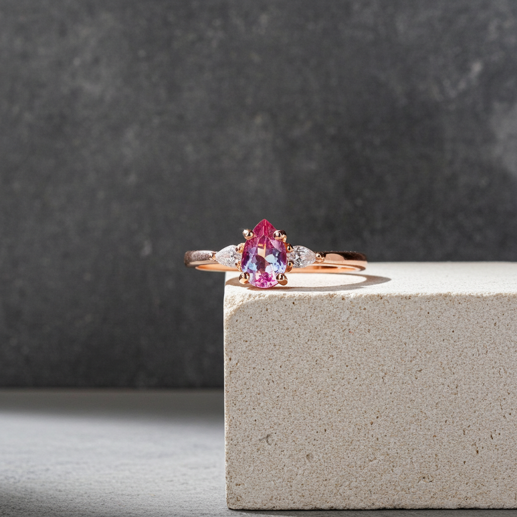 Dainty Alexandrite Ring Pear Cut 4x6mm