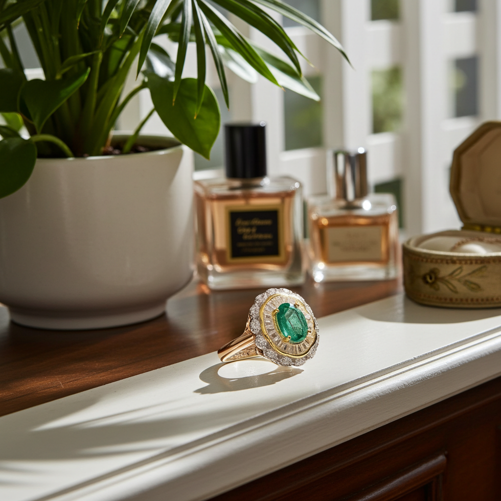 Colombian Emerald Two Tone Cocktail Ring 5x7mm