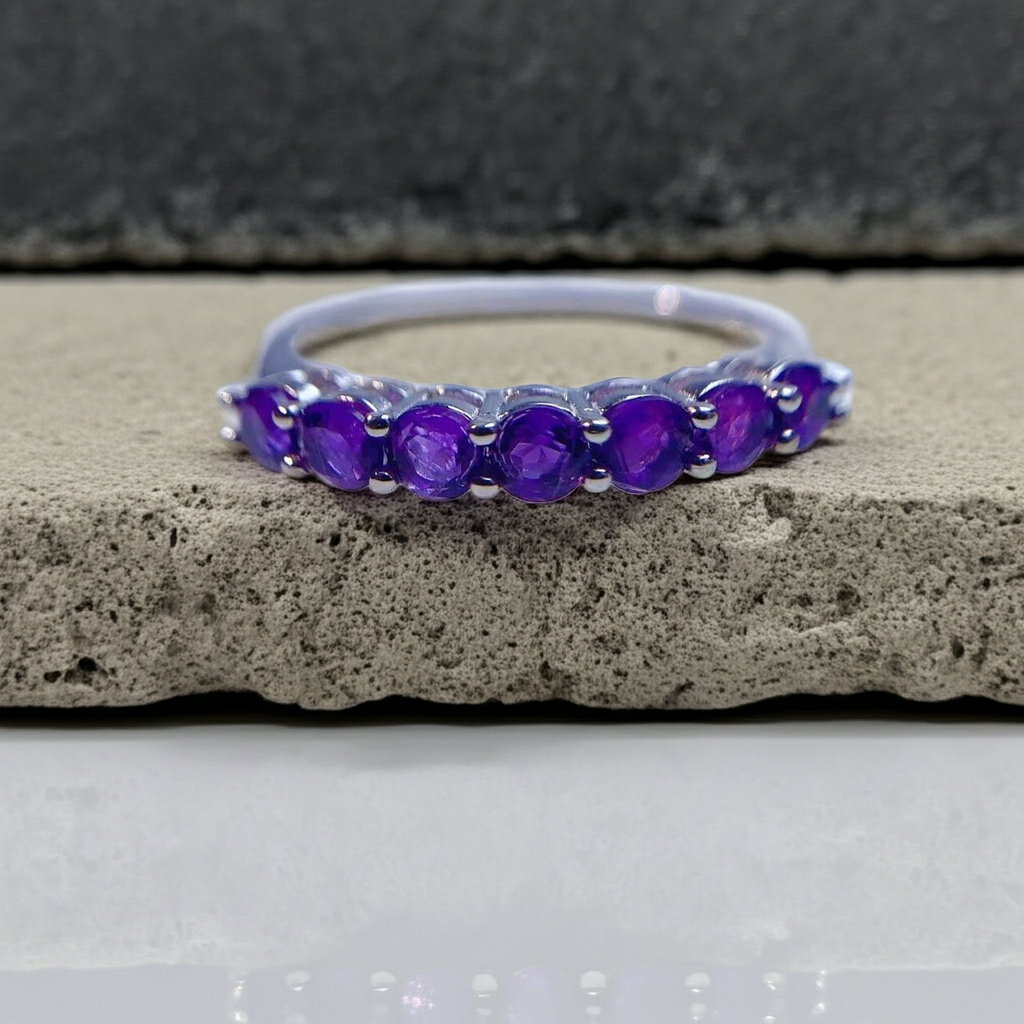 Natural Amethyst Band Ring 3mm, Stackable Gemstone Rings