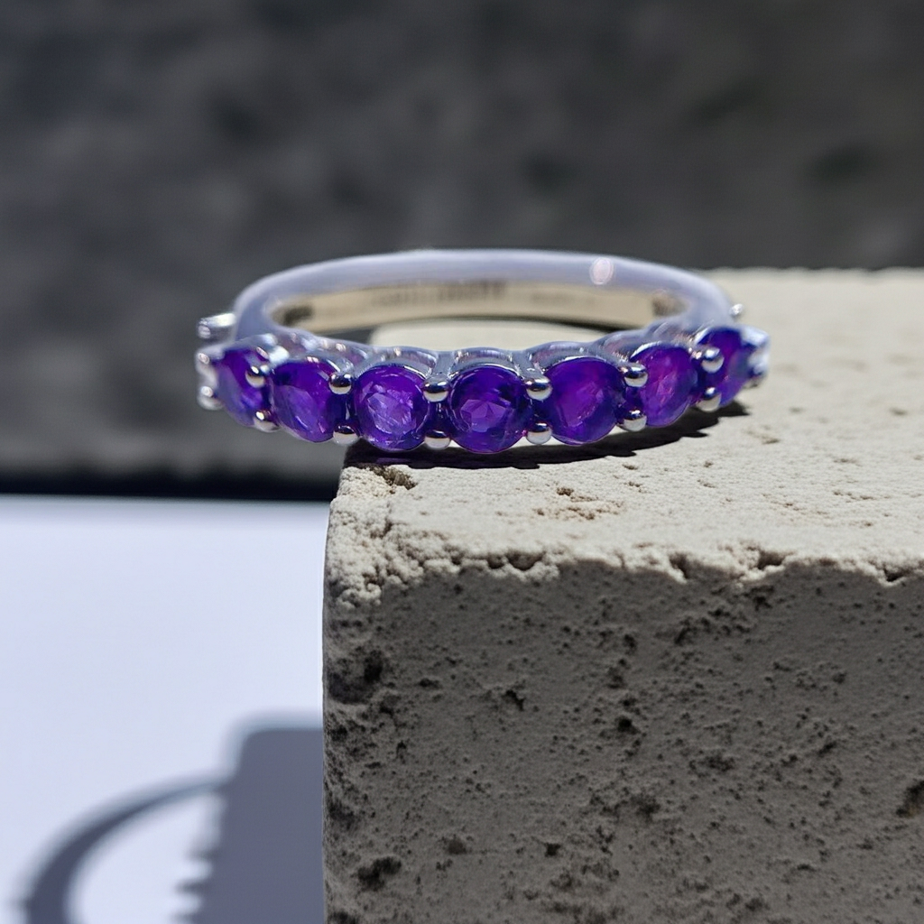 Natural Amethyst Band Ring 3mm, Stackable Gemstone Rings