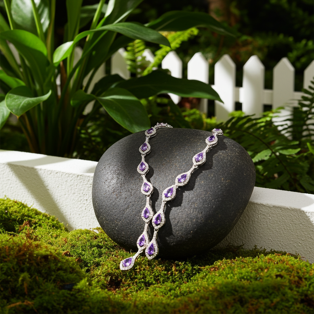 Natural Amethyst Gemstone Clavicle Necklace 925 Sterling Silver