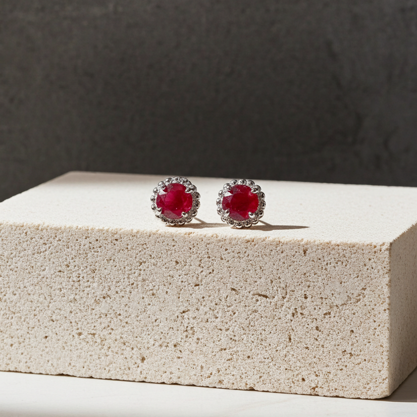 Burma Ruby Stud Earrings Round 5mm