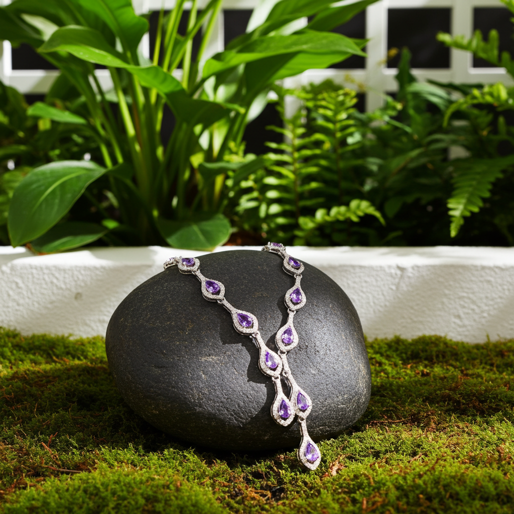 Natural Amethyst Gemstone Clavicle Necklace 925 Sterling Silver