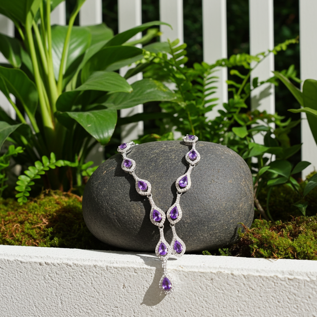 Natural Amethyst Gemstone Clavicle Necklace 925 Sterling Silver