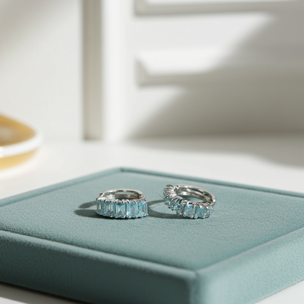 Sky Blue Topaz Hoop Earrings 3x4mm Platinum Plated