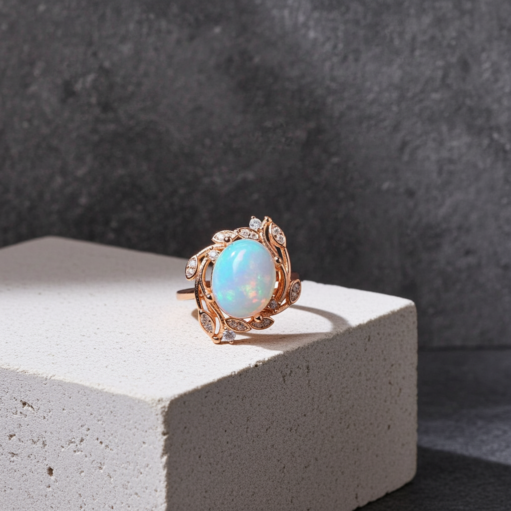 Australian Opal cocktail Ring 8x10mm 925 Sterling Silver