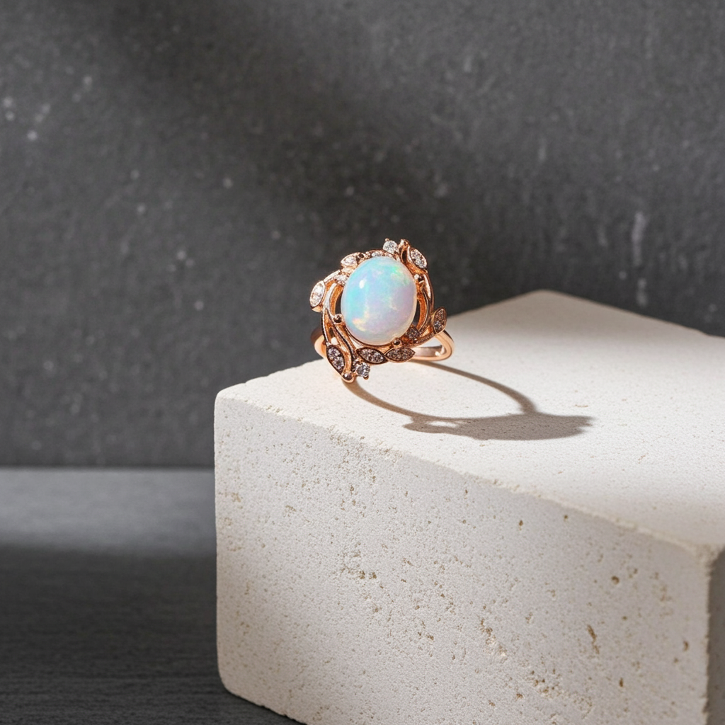 Australian Opal cocktail Ring 8x10mm 925 Sterling Silver