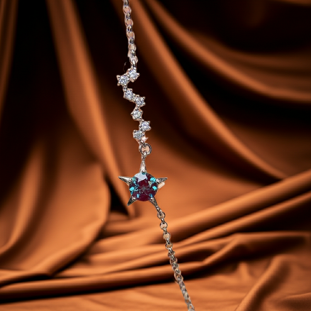Lab Alexandrite Star Bracelet Round Cut 6mm