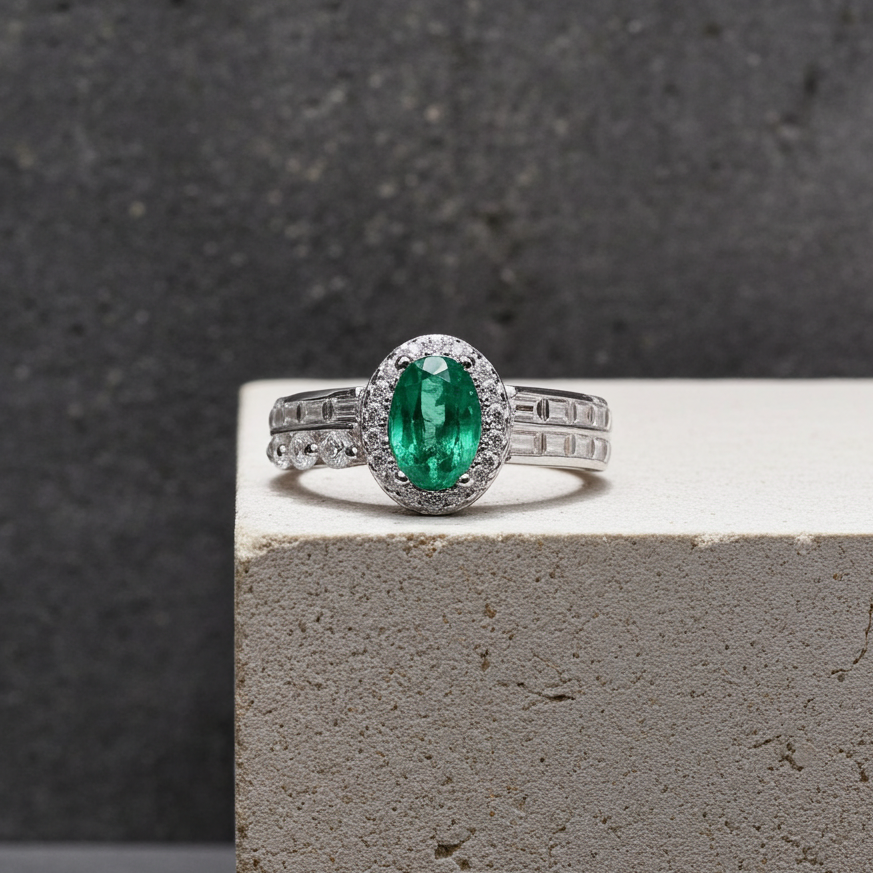 Colombian Emerald Ring, Natural Emerald Ring Sterling Silver 4x6mm