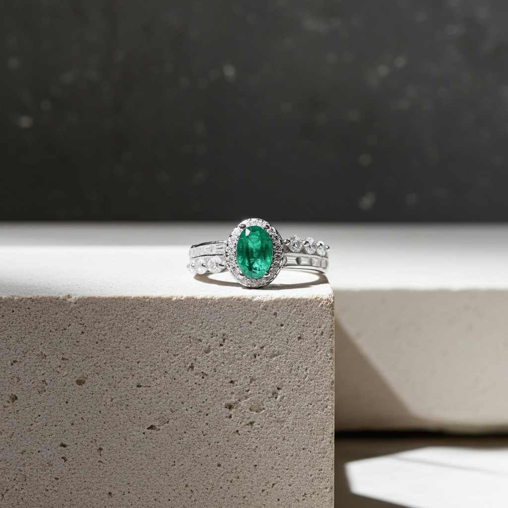 Colombian Emerald Ring, Natural Emerald Ring Sterling Silver 4x6mm