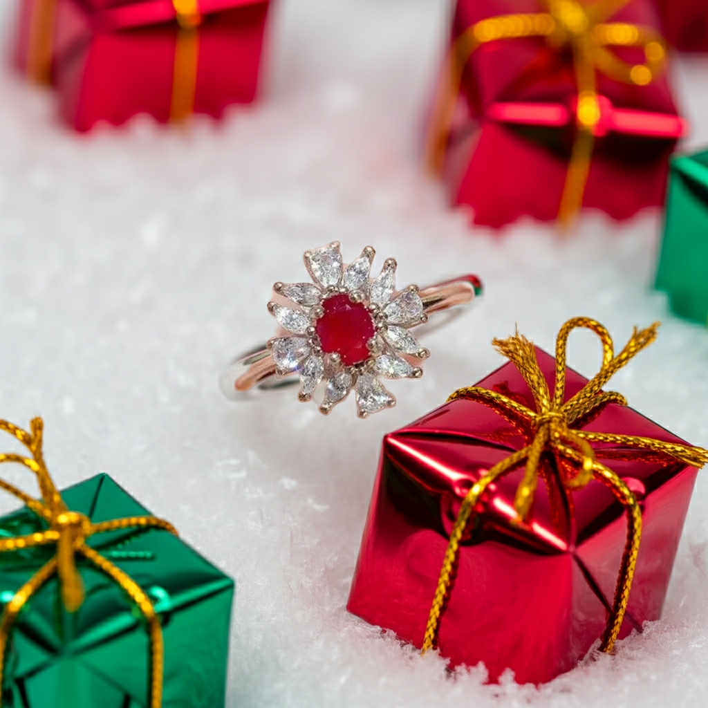 Dainty Ruby Cluster Cocktail Ring 3x4mm, Natural Ruby Ring Sterling Silver