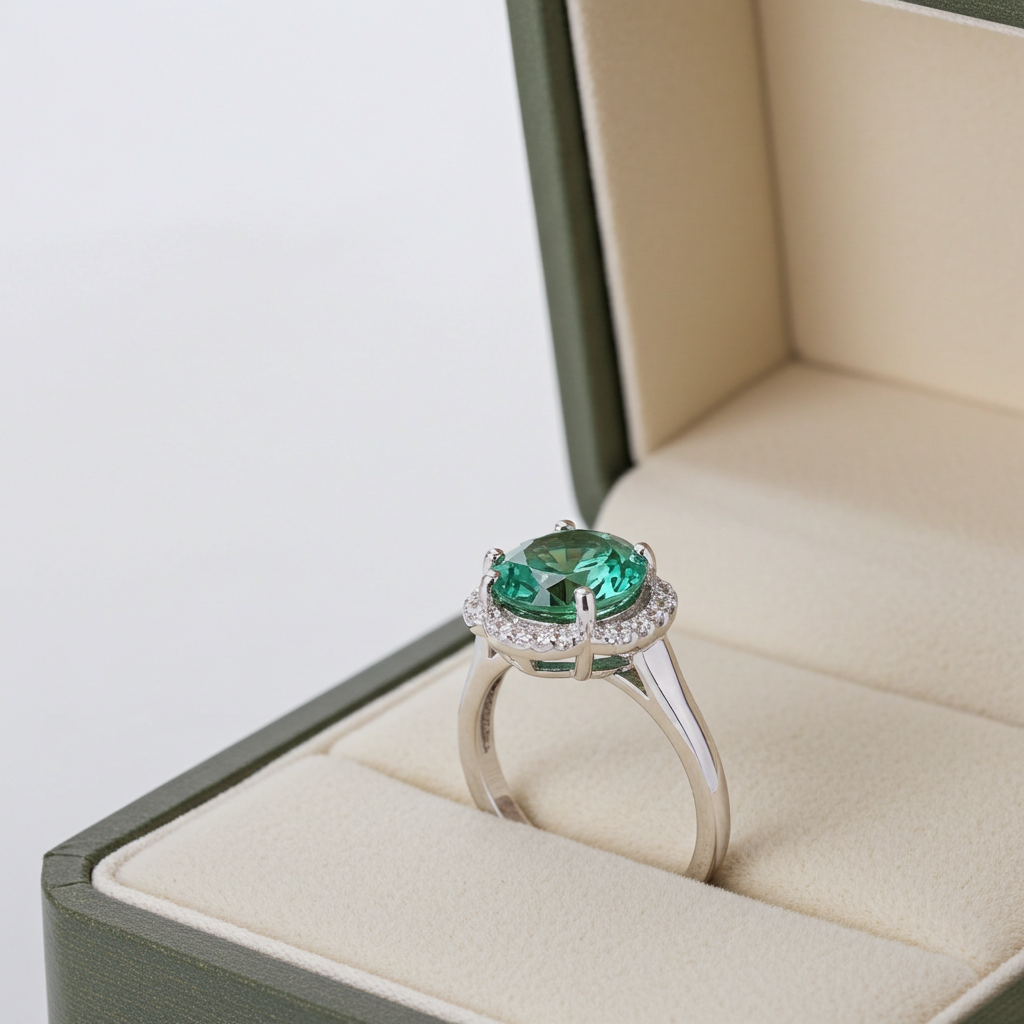 2 Carat Green Moissanite Flower Ring 8mm