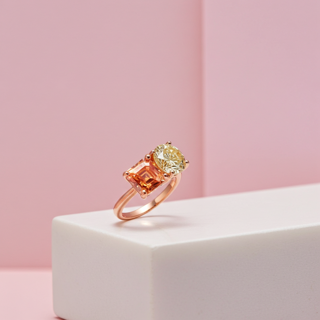 VVS1 Yellow Moissanite Square and Round Cut Ring 6mm