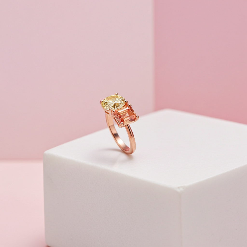 VVS1 Yellow Moissanite Square and Round Cut Ring 6mm