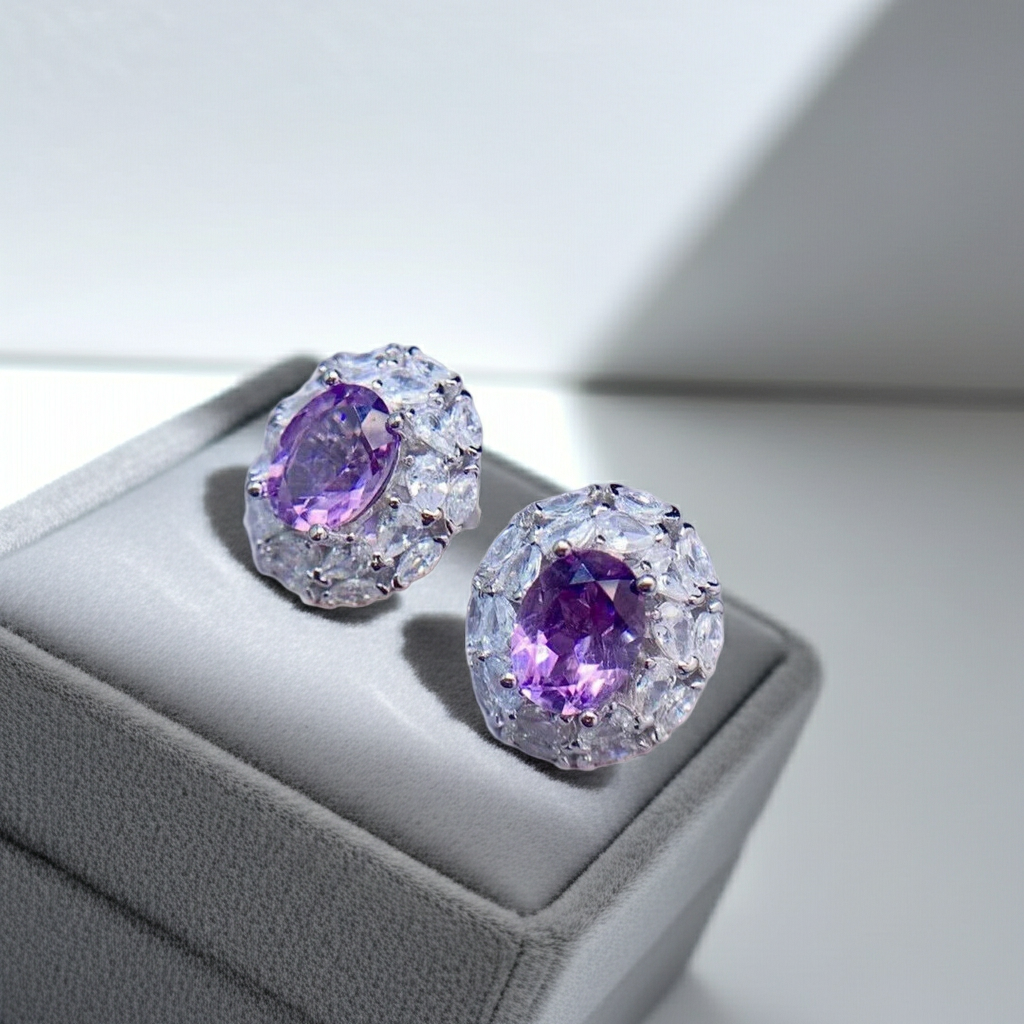 1.25CT Amethyst Stud Earrings Oval Cut 925 Sterling Silver