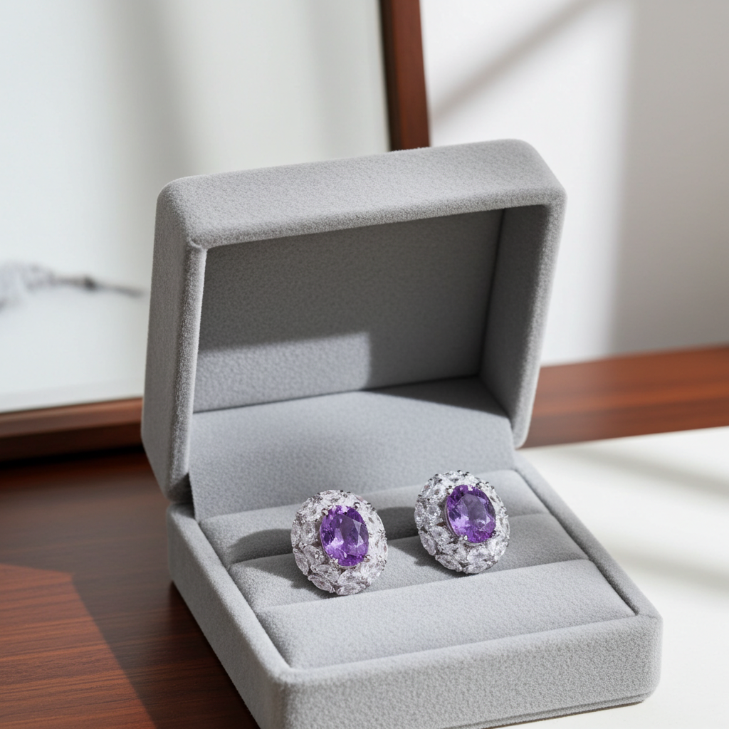1.25CT Amethyst Stud Earrings Oval Cut 925 Sterling Silver
