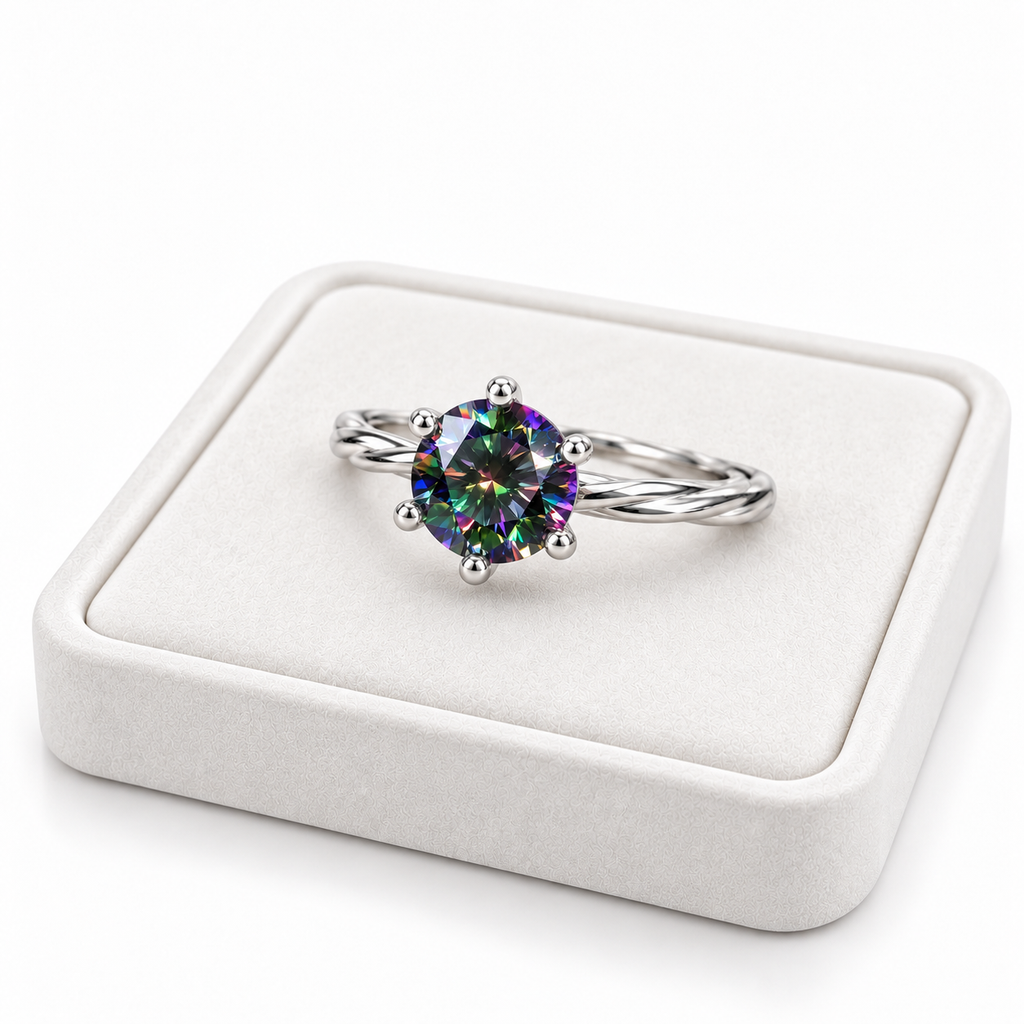 VVS1 1 CT Black Rainbow Moissanite Ring