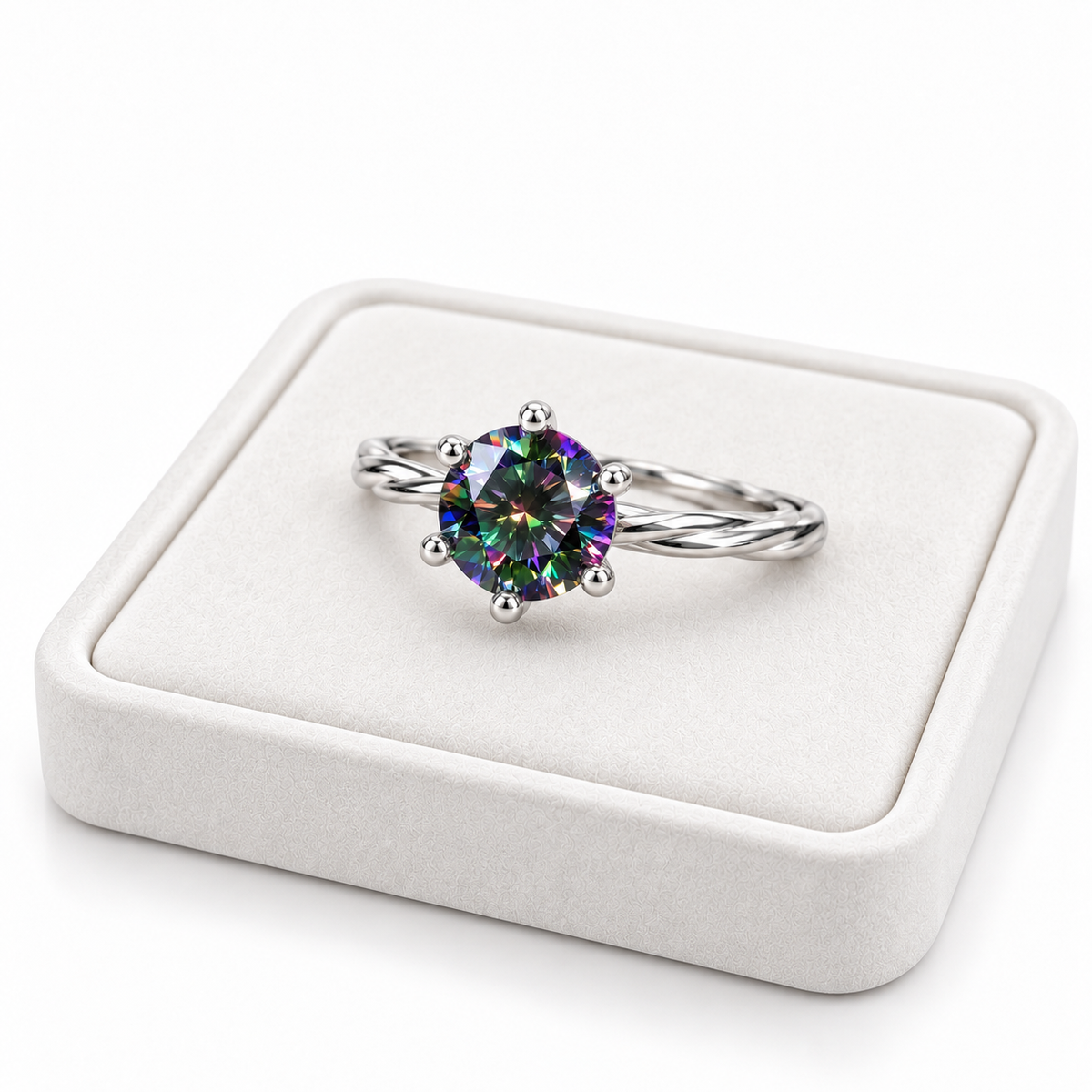 VVS1 1 CT Black Rainbow Moissanite Ring