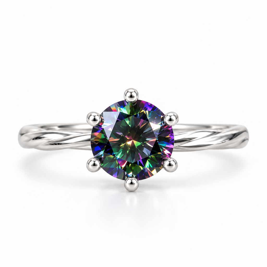VVS1 1 CT Black Rainbow Moissanite Ring