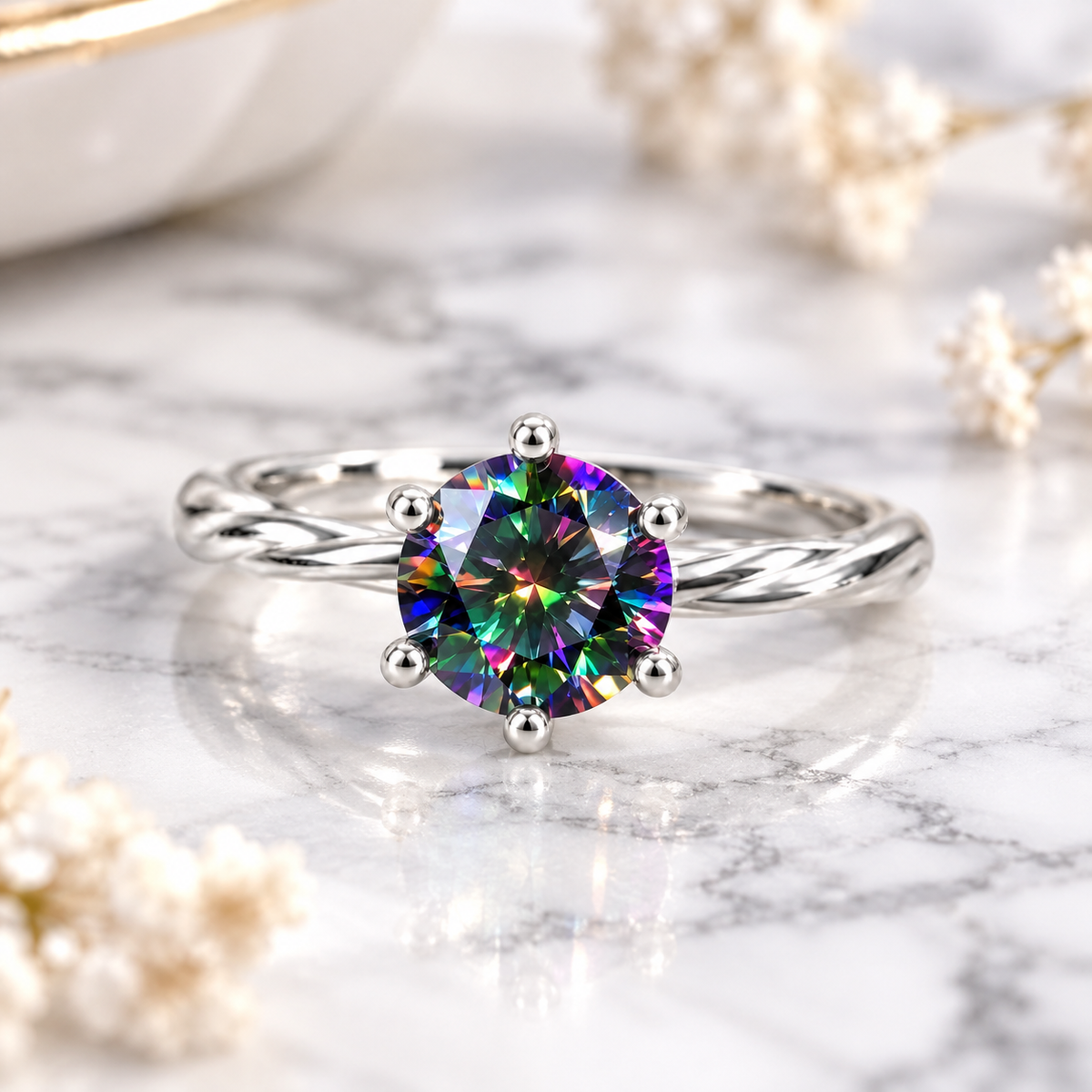 VVS1 1 CT Black Rainbow Moissanite Ring